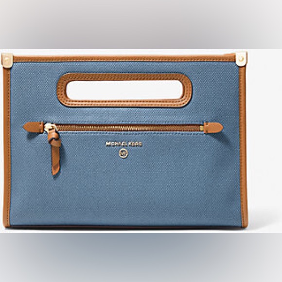 Michael Kors Blue And Tan Clutch